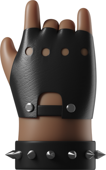 Rocker's dark brown skin hand with leather bracelet showing a rock sign PNG, SVG