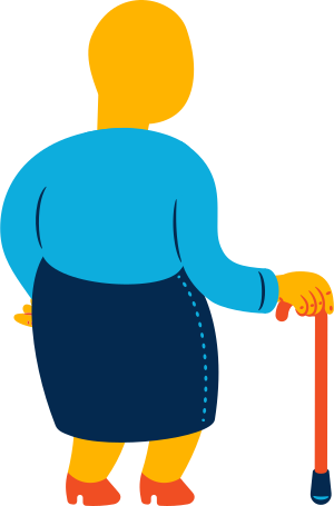 chubby old woman standing back Illustration in PNG, SVG