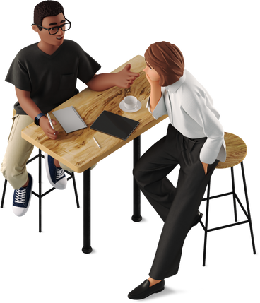 woman and man discussing work at a bar table PNG, SVG