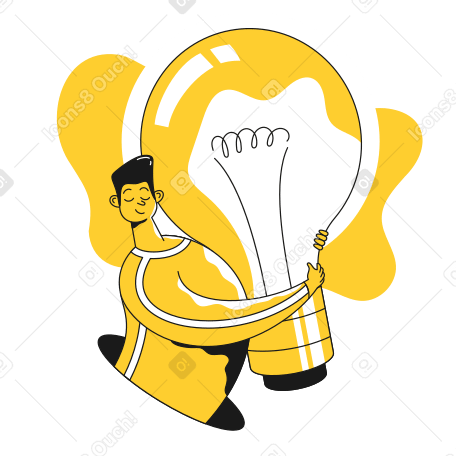 Guy hugging idea bulb Illustration in PNG, SVG