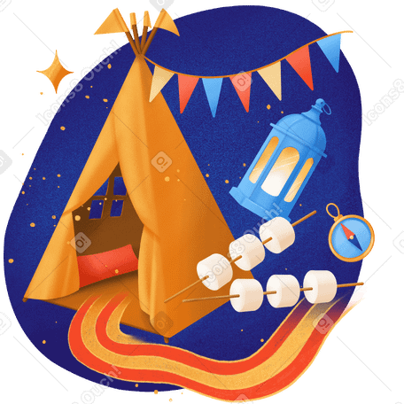 Barraca de camping infantil com lanterna e marshmallows PNG, SVG