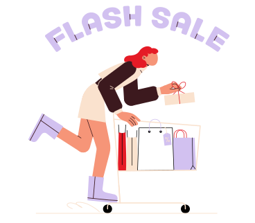 Schriftzug „flash sale“ mit einer frau, die einkaufen geht PNG, SVG
