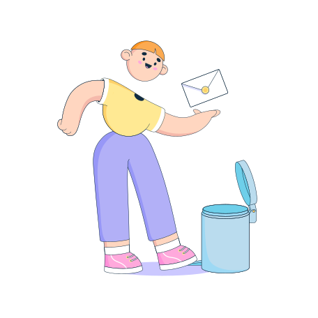 Man throws the letter into the trash Illustration in PNG, SVG