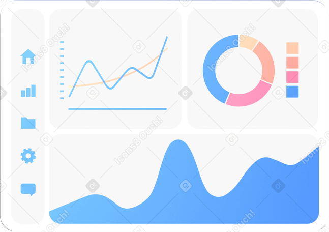 3D front view of data visualisation PNG, SVG