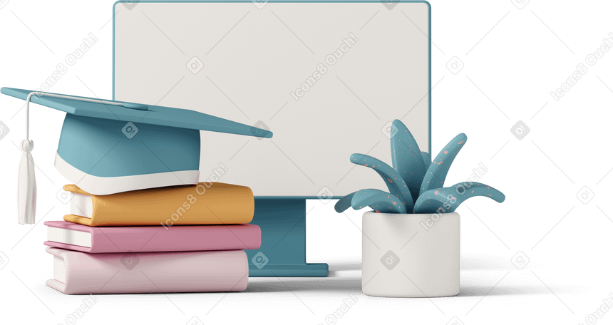 3D graduate's hat and books Illustration in PNG, SVG