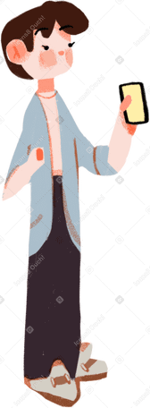 boy standing with phone in hand Illustration in PNG, SVG