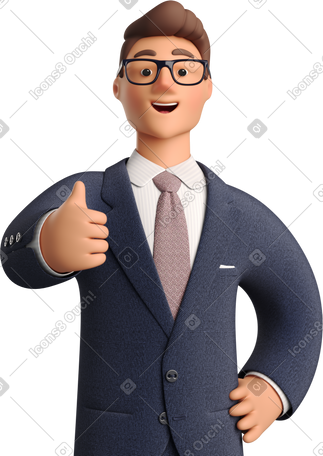 3D businessman in dark blue suit giving thumbs up PNG, SVG