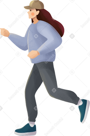 young woman in violet jumper running Illustration in PNG, SVG