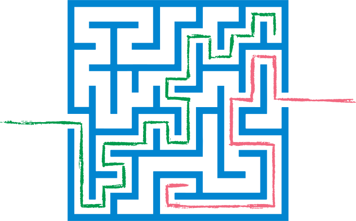 Illustration labyrinthe de chemin rouge et vert aux formats PNG, SVG
