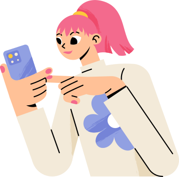 Girl typing on phone animated illustration in GIF, Lottie (JSON), AE