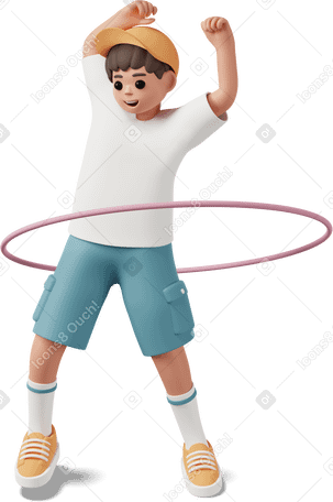 3D joyful boy playing with hula hoop Illustration in PNG, SVG