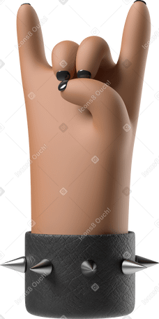 3D Рука рокера с коричневой кожей и накрашенными ногтями со знаком рока в PNG, SVG