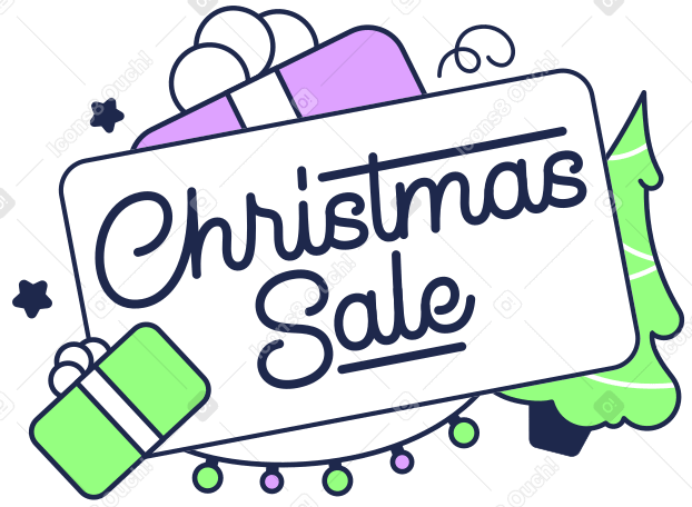 Lettering Christmas Sale with gift and Christmas tree text PNG, SVG
