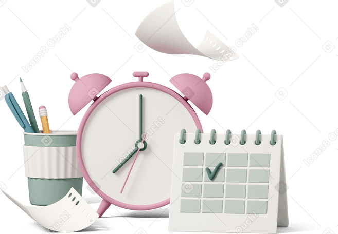 3D clock and calendar Illustration in PNG, SVG