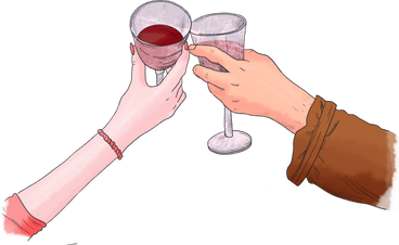 Man's and a woman's hand with glasses of wine PNG, SVG