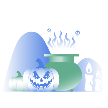 Halloween decorations, candles, pumpkins and cauldron PNG, SVG