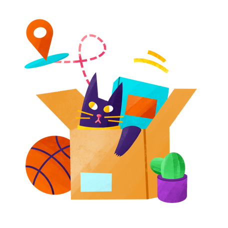 Delivery concept with box and geolocation icon Illustration in PNG, SVG