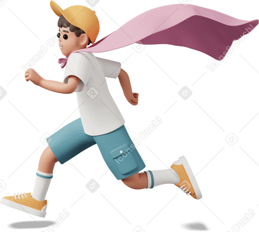 3D 穿着超级英雄斗篷奔跑的男孩 PNG, SVG
