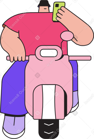 man on scooter with phone Illustration in PNG, SVG