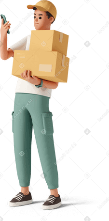 3D delivery boy with boxes PNG、SVG
