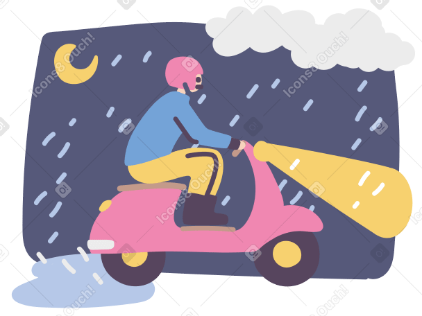 Homme monté sur un cyclomoteur sous la pluie PNG, SVG