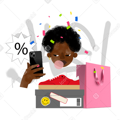 Young woman shopping for sneakers online PNG, SVG