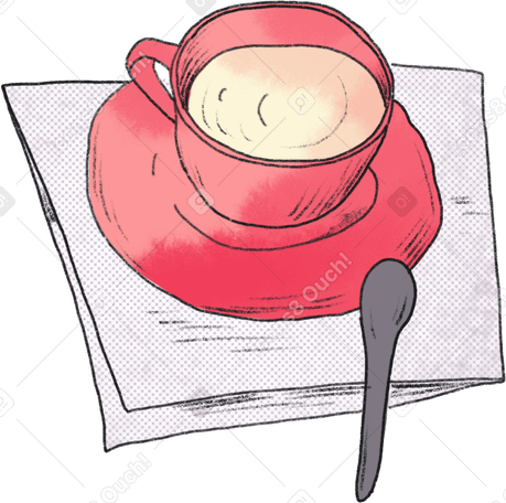 pink mug with a drink on a white napkin PNG、SVG
