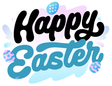 Надпись счастливой пасхи с яйцами и текстом декоративной пастельной композиции в PNG, SVG