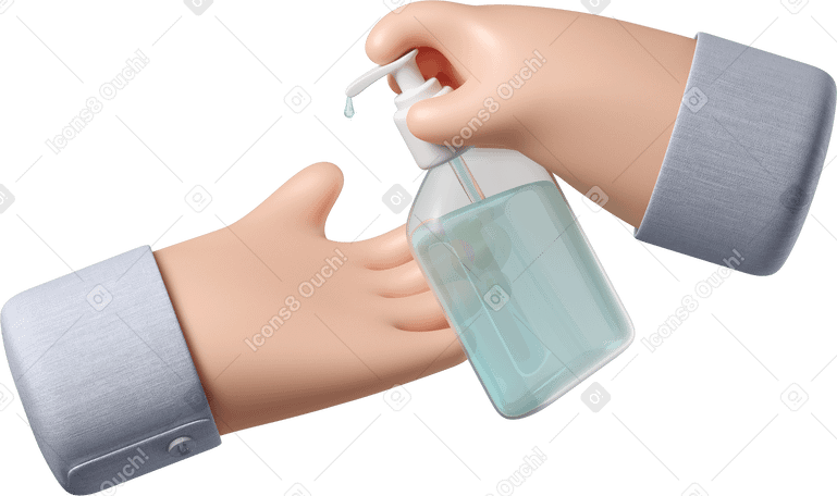 3D White skin hands using sanitizer PNG, SVG