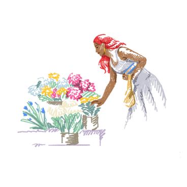 Young woman choosing flowers PNG, SVG
