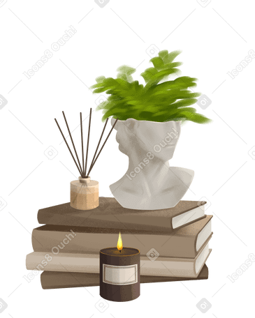 Books with candle vase and aroma diffuser PNG, SVG