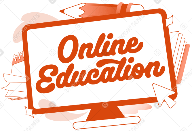 Lettrage de l'éducation en ligne à l'écran avec un crayon, des livres et du texte du curseur PNG, SVG