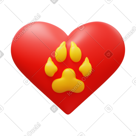 3D heart with dog paw PNG, SVG