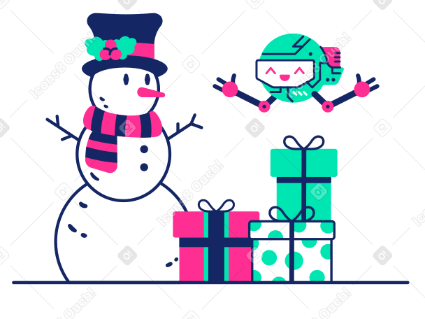 クリスマスプレゼントを届けるロボット PNG、SVG