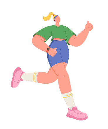 Ilustración animada de Mujer con rastreador de fitness para correr en GIF, Lottie (JSON), AE