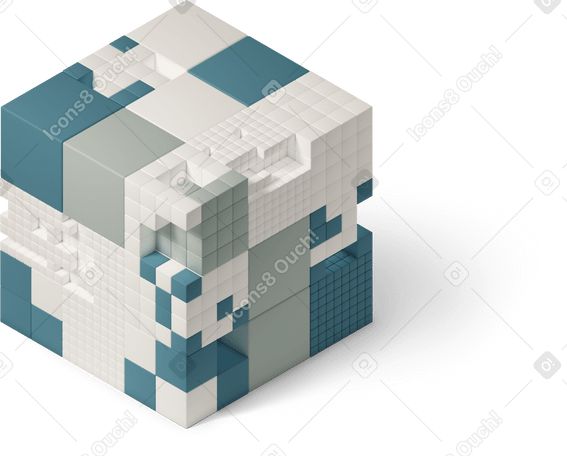 3D 由块构成的抽象立方体 PNG, SVG