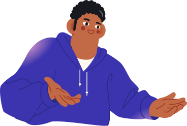 Man in a blue hoodie talking and gesturing PNG, SVG