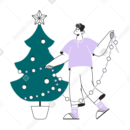 Guy decorates the Christmas tree Illustration in PNG, SVG
