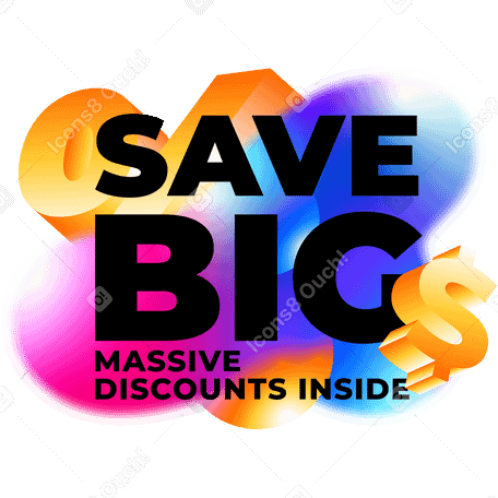 lettering save big with percent and dollar text PNG, SVG