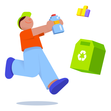 Young man bringing a bottle for recycling PNG, SVG