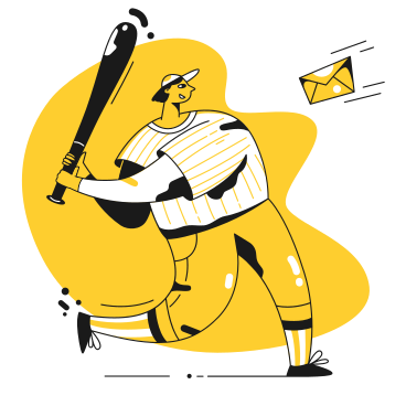 Анимированная иллюстрация Бейсболист ударяет битой по конверту в GIF, Lottie (JSON), AE