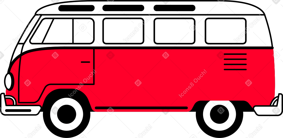 red retro bus PNG, SVG