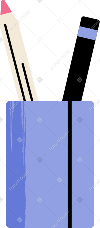 Tazza viola con due matite PNG, SVG