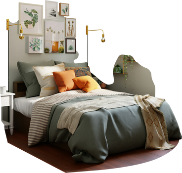 Chambre de fond avec un lit PNG, SVG