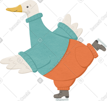 Goose in red pants on skates PNG, SVG