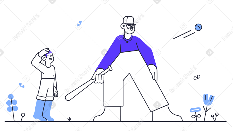 Illustration Garçon regardant son père jouer au baseball aux formats PNG, SVG