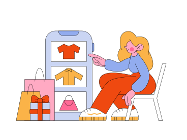 Woman shopping for clothes online animierte Grafik in GIF, Lottie (JSON), AE