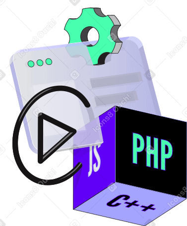 Ventana y engranaje del navegador de lenguajes de programación. PNG, SVG