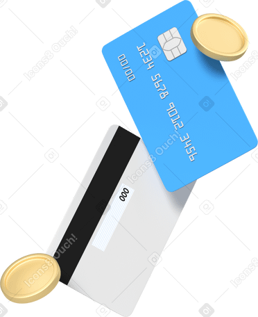 3D two credit cards and coins Illustration in PNG, SVG