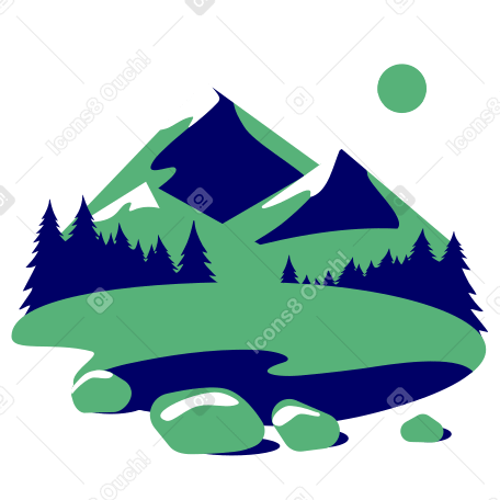 Background with mountains and pine trees Illustration in PNG, SVG